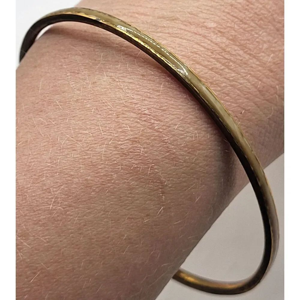 VIntage 60s Enamel Brass Thin Brown Tan Bangle Bracelet 2.5in dia